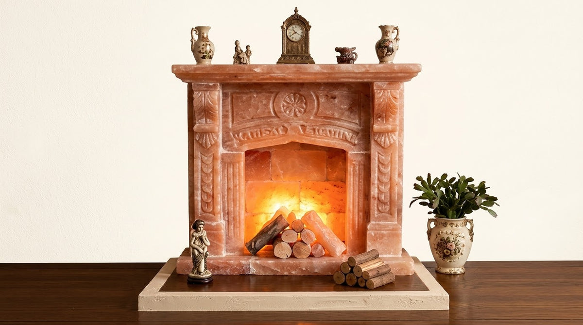 Victorian Style Mini Himalayan Salt Fireplace Mantel