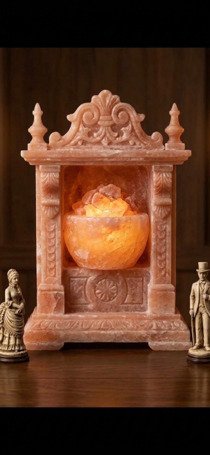 Victorian Carved Himalayan Salt Shrine & Bowl Lamp