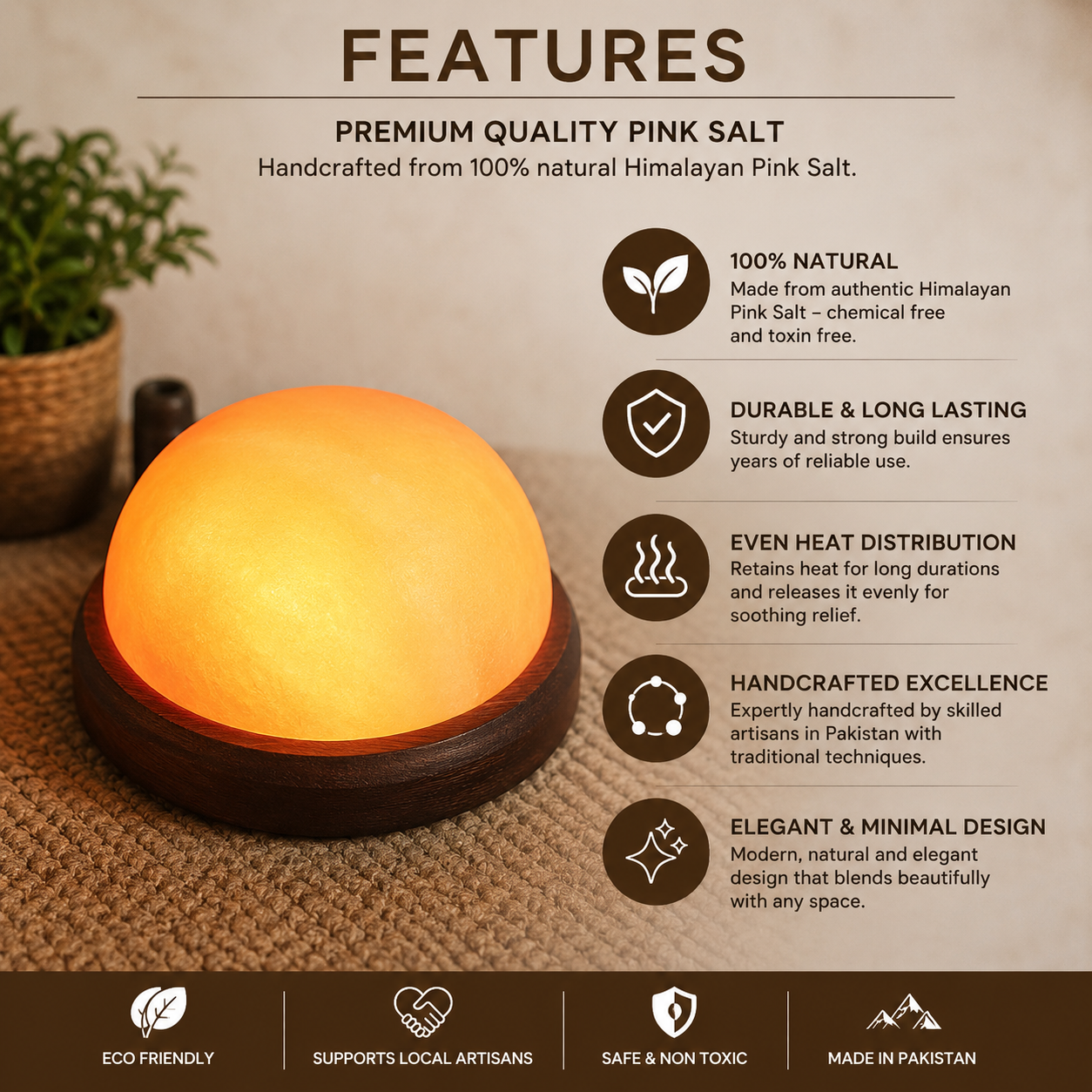 Himalayan Pink Salt Foot Massager – Heated Natural Salt Relaxation Stone
