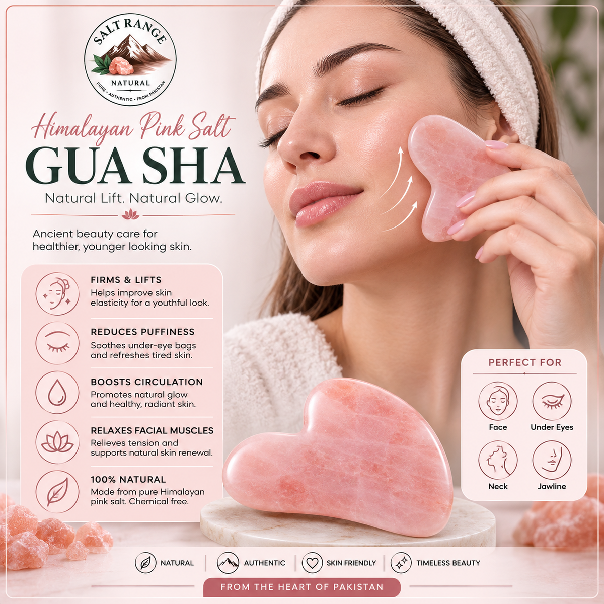Himalayan Pink Salt Gua Sha | Natural Facial Massage & Beauty Tool