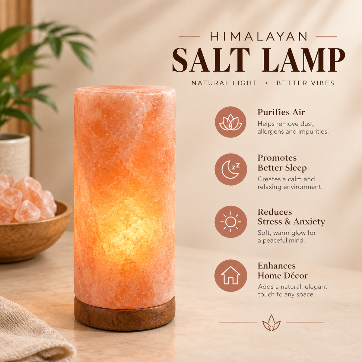 Himalayan Pink Salt Lamp β Cylinder Style | Natural Crystal Design