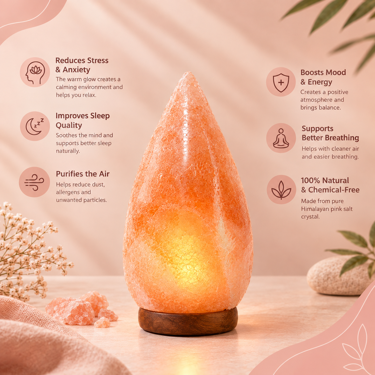 Himalayan Pink Salt Teardrop Glow Lamp