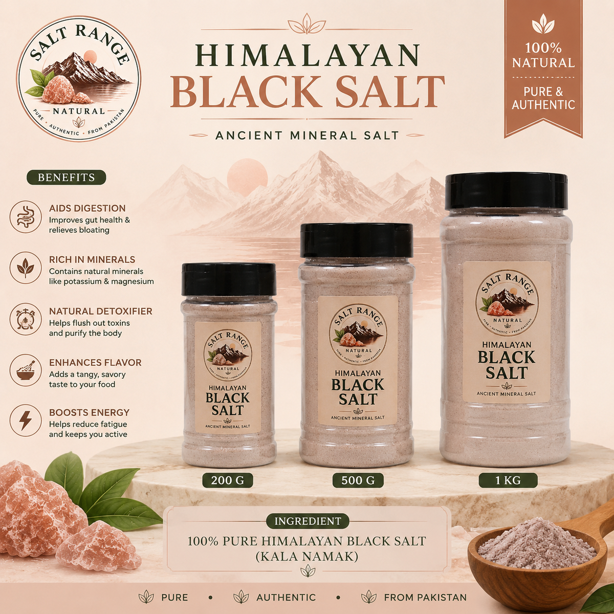 Natural Himalayan Black Salt | Kala Namak | Salt Range Natural