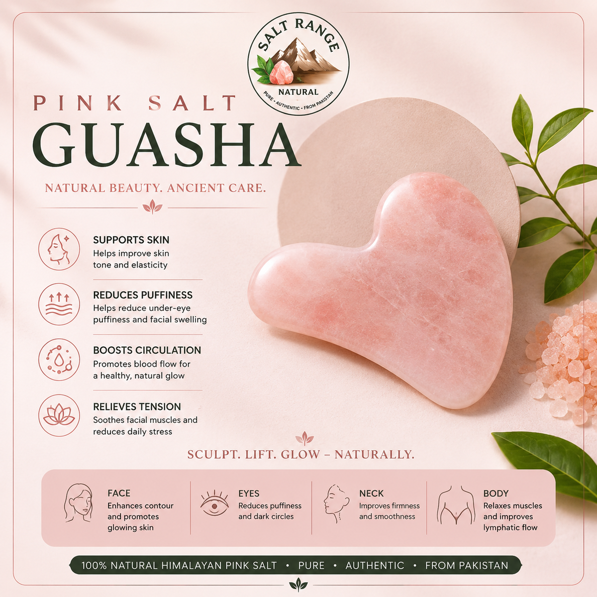 Himalayan Pink Salt Gua Sha | Natural Facial Massage & Beauty Tool