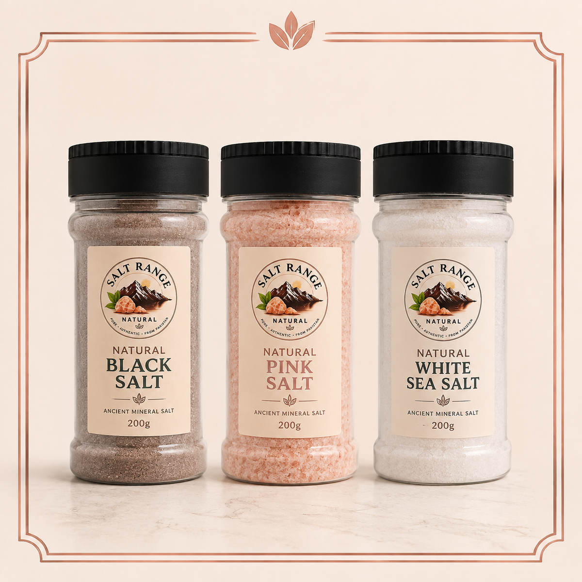 Salt Range Natural Premium Salt Collection | Himalayan Pink, Black & White Sea Salt – 200g