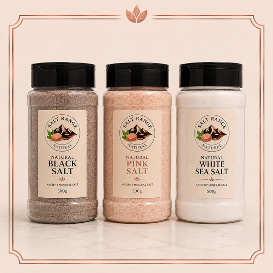Salt Range Natural Premium Salt Collection – Himalayan Black, Pink & White Sea Salt | 500g