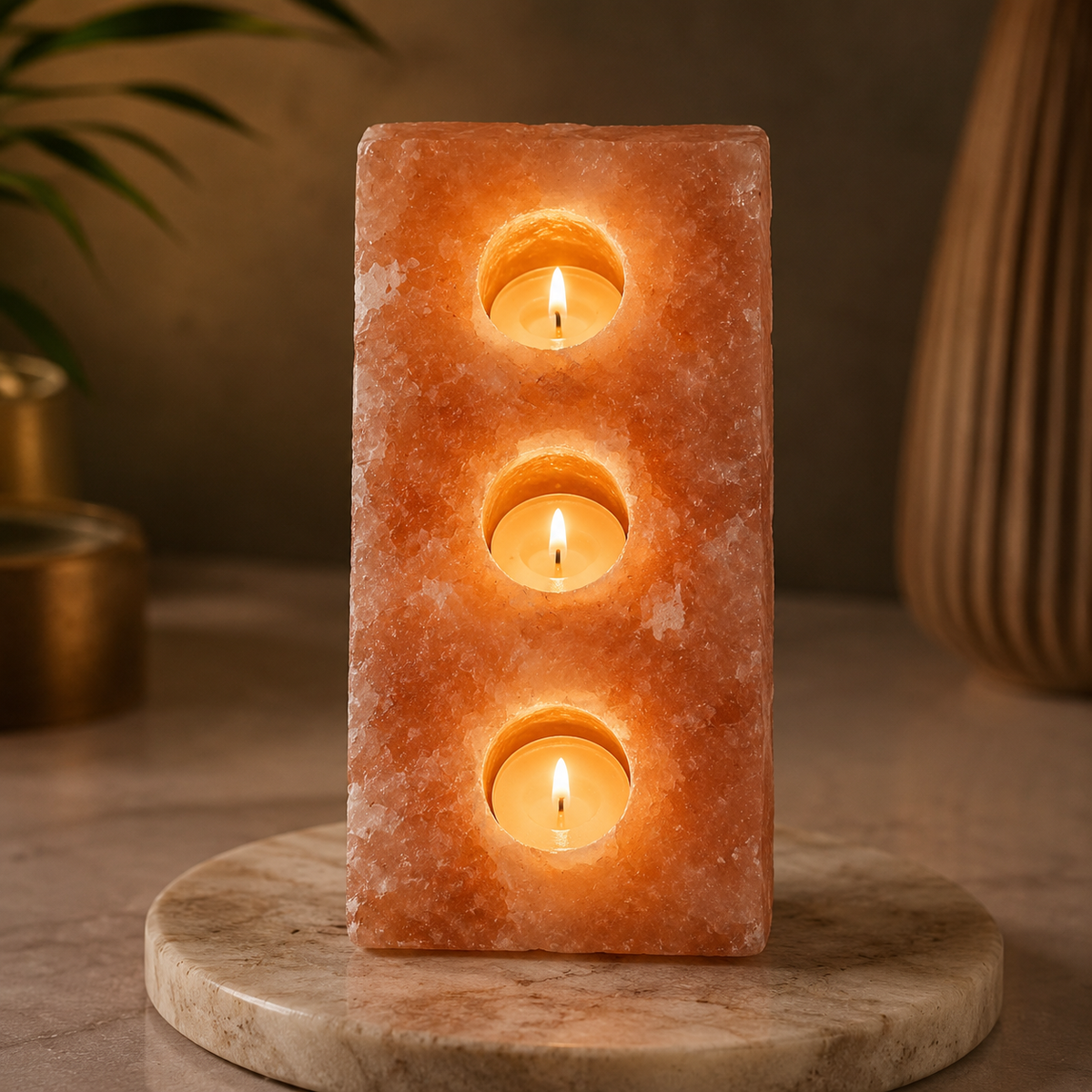 Himalayan Pink Salt Candle Holder with Tea Light Candles