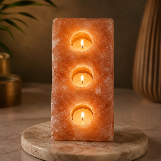 Himalayan Pink Salt Candle Holder with Tea Light Candles