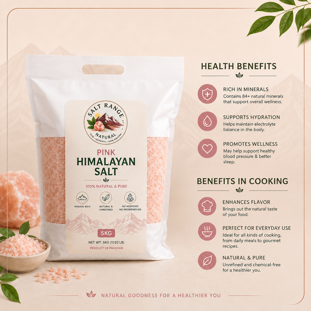 Salt Range Natural Himalayan Pink Salt – 5KG | 100% Pure & Natural