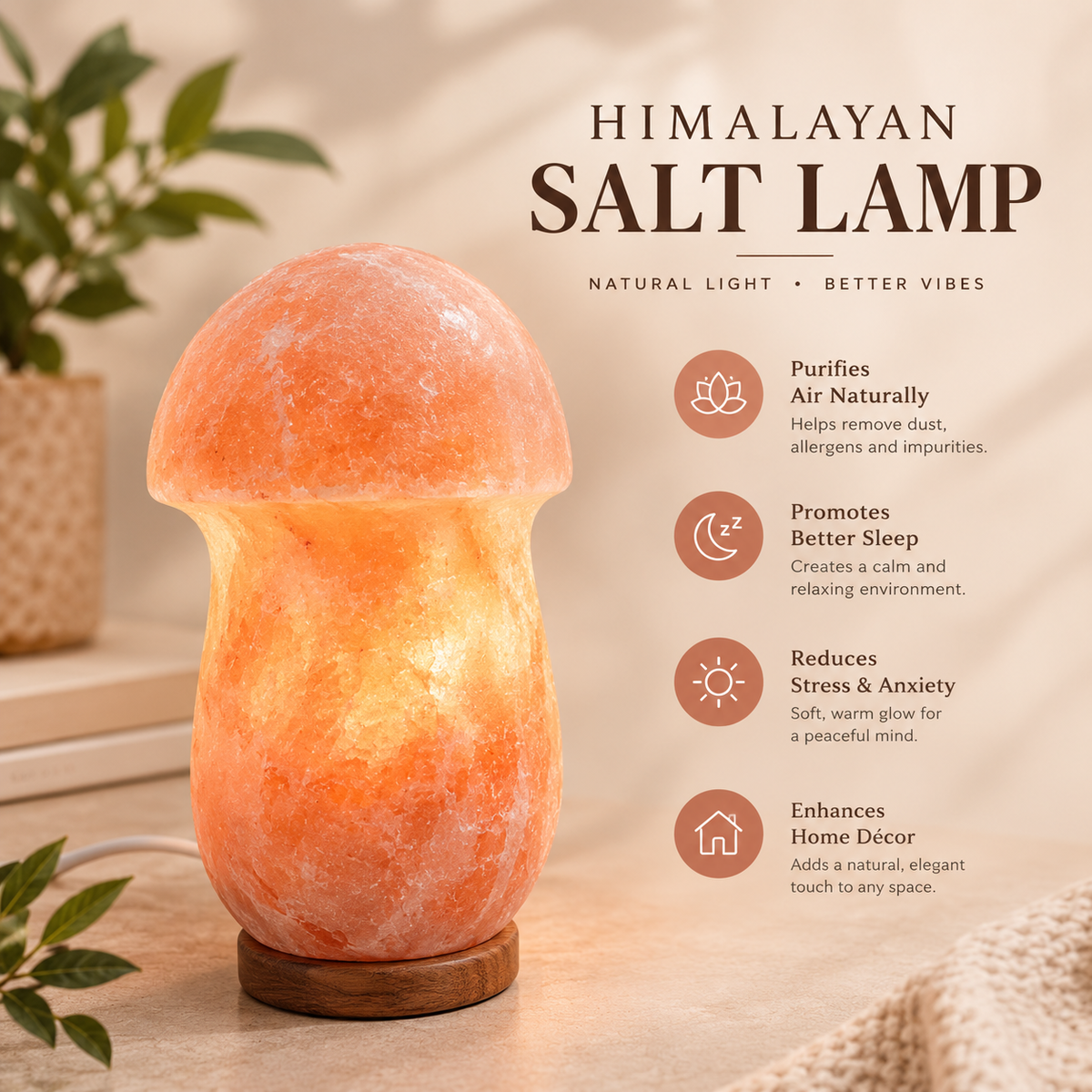 Himalayan Pink Salt Lamp – Mushroom Style | Natural Crystal Design
