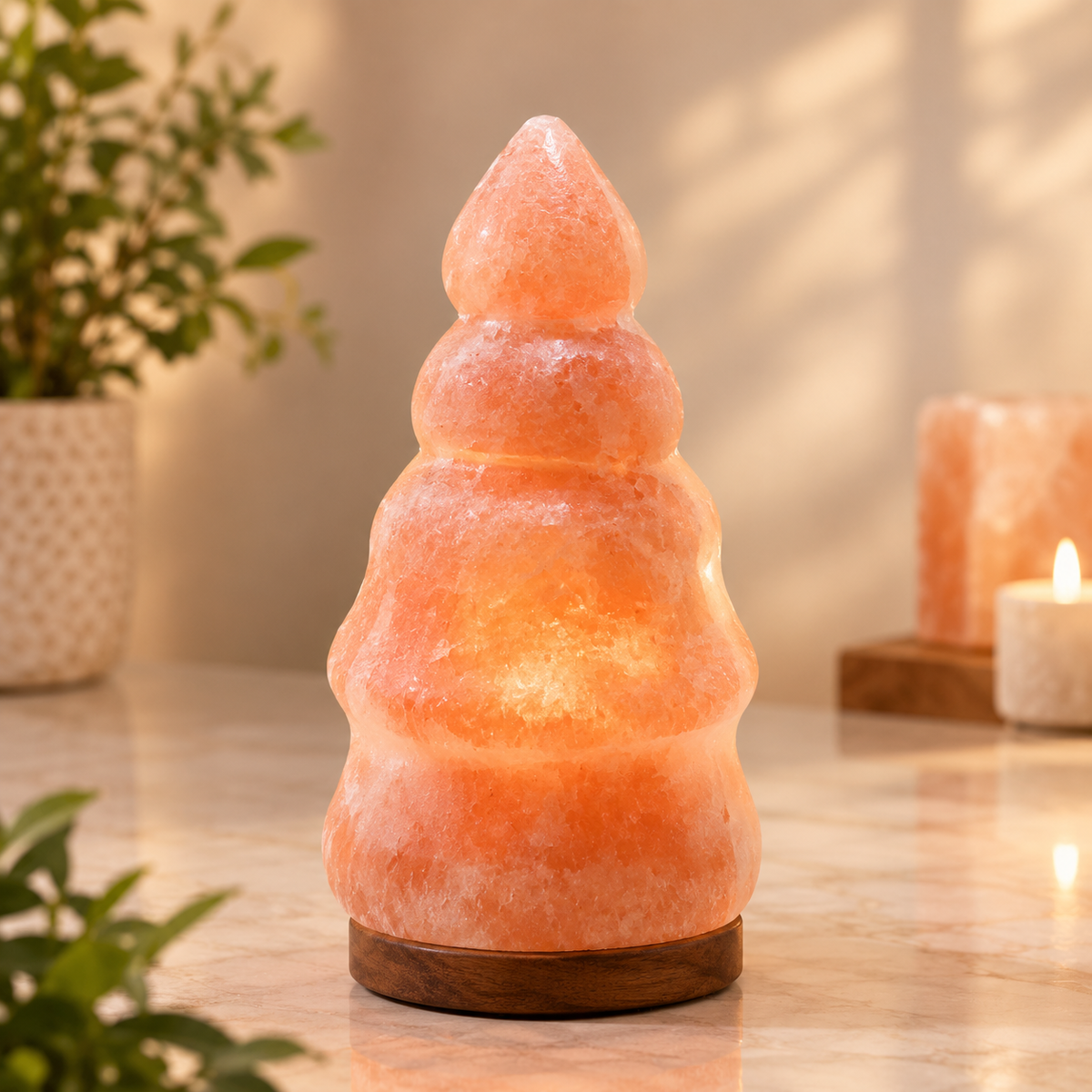 Himalayan Pink Salt Lamp – Layered Pagoda Style | Natural Crystal Design