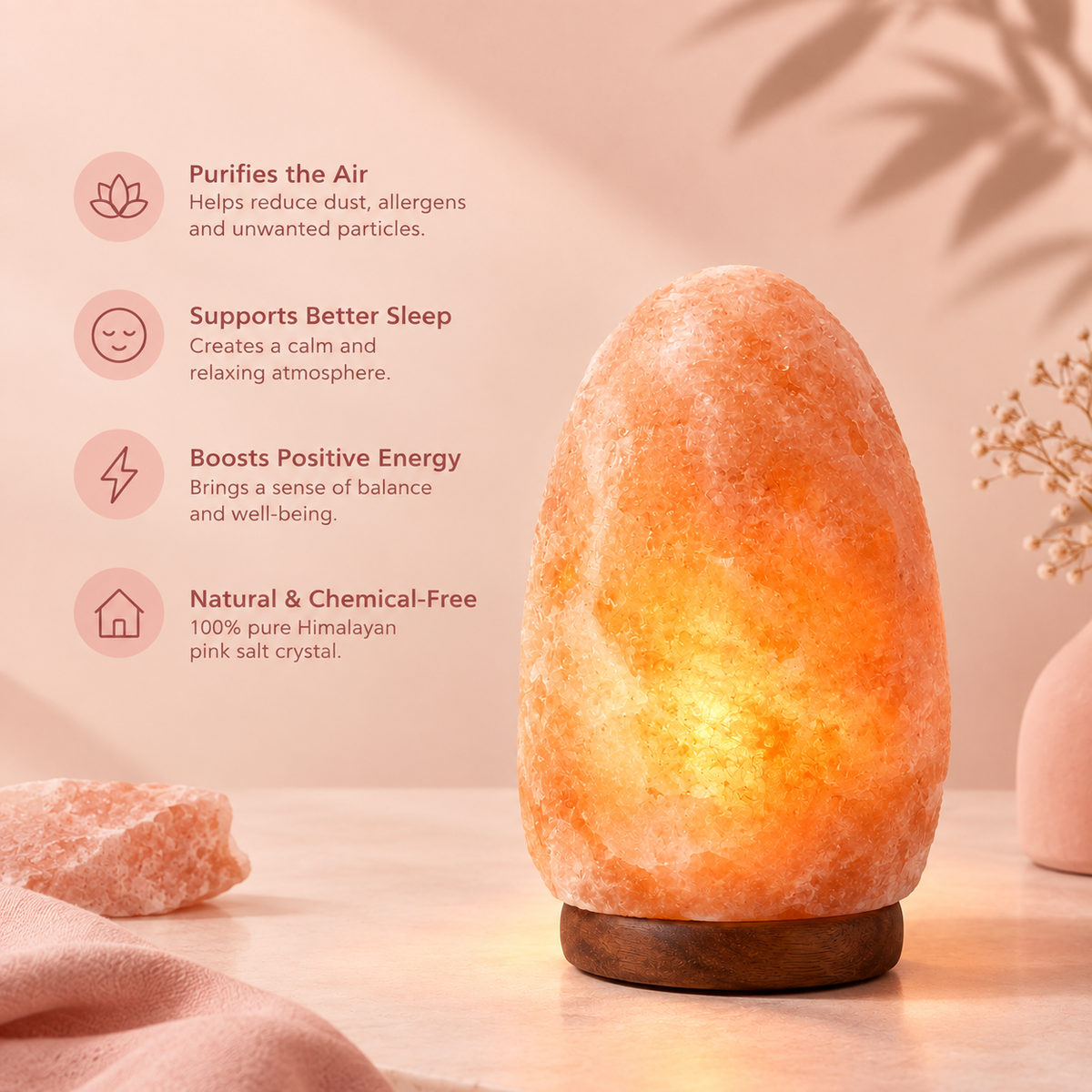 Himalayan Pink Salt Lamp – Natural Egg Shape | Classic Crystal Design
