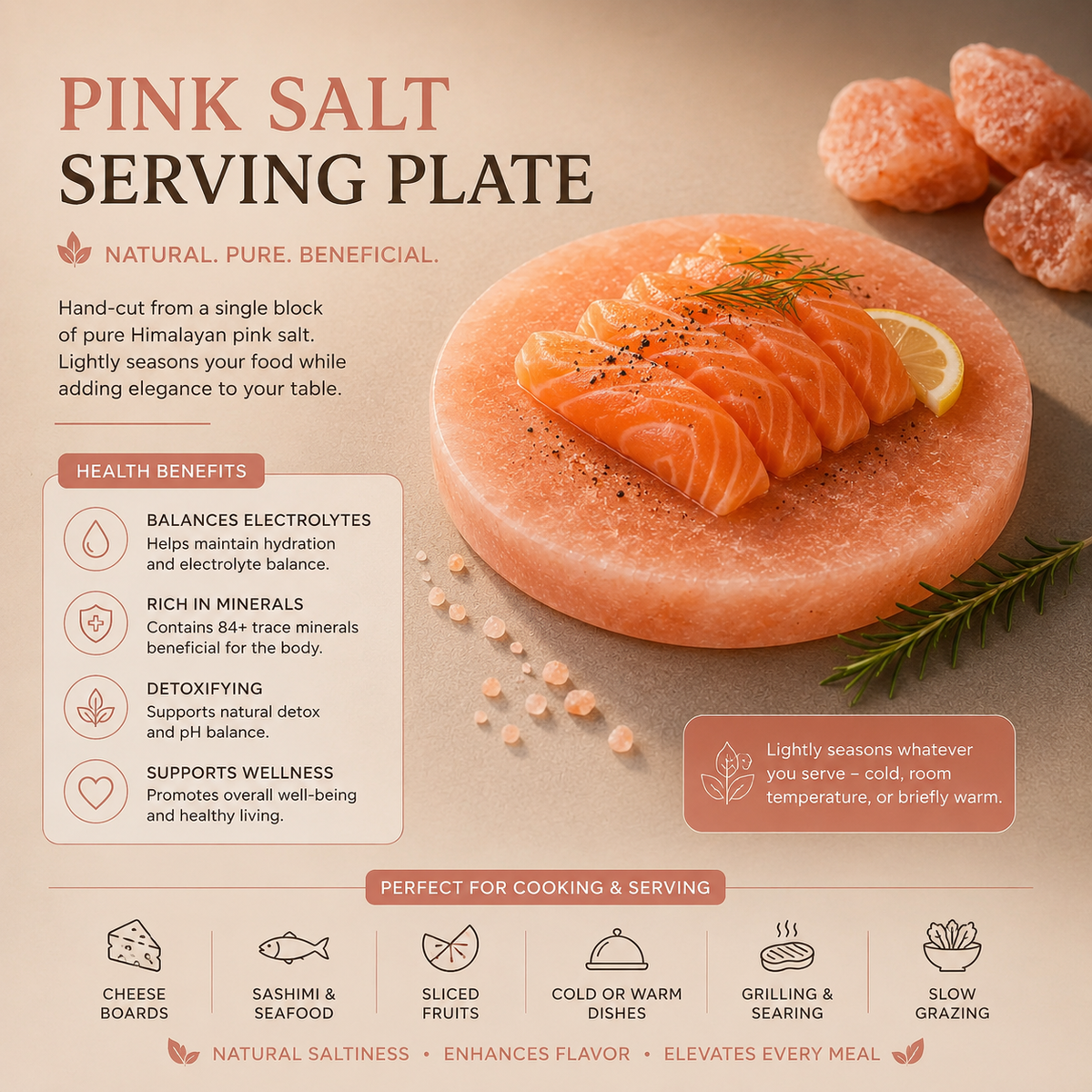 Himalayan Pink Salt Serving Plate | Hand-Cut Natural Salt Serving Board