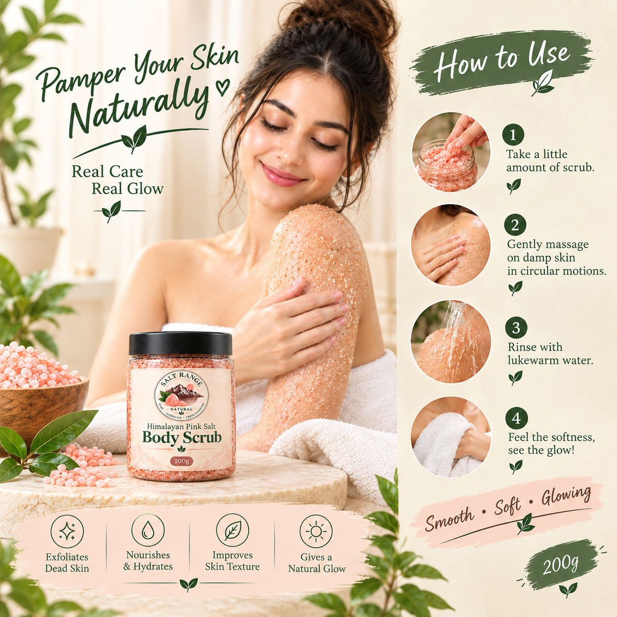 Himalayan Pink Salt Body Scrub | Natural Exfoliating & Nourishing Scrub – 500 g/200g
