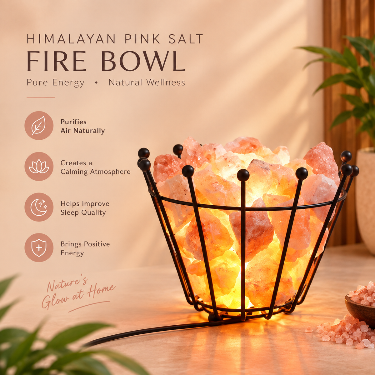 Himalayan Pink Salt Basket Lamp