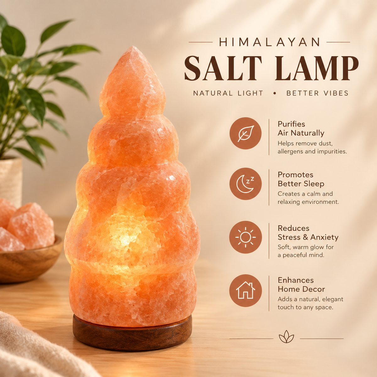 Himalayan Pink Salt Lamp – Layered Pagoda Style | Natural Crystal Design