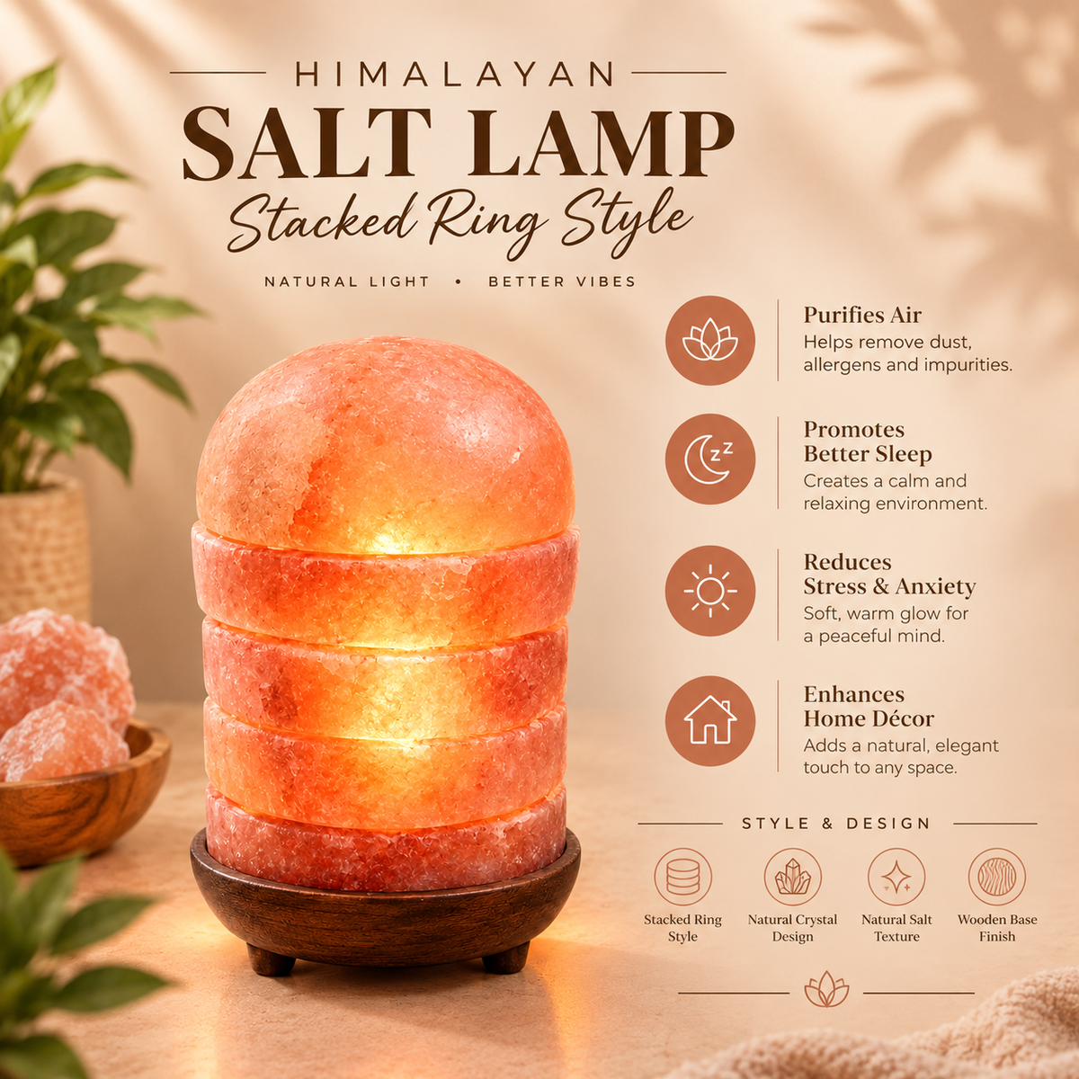Himalayan Pink Salt Lamp – Layered Glow | Stacked Crystal Design