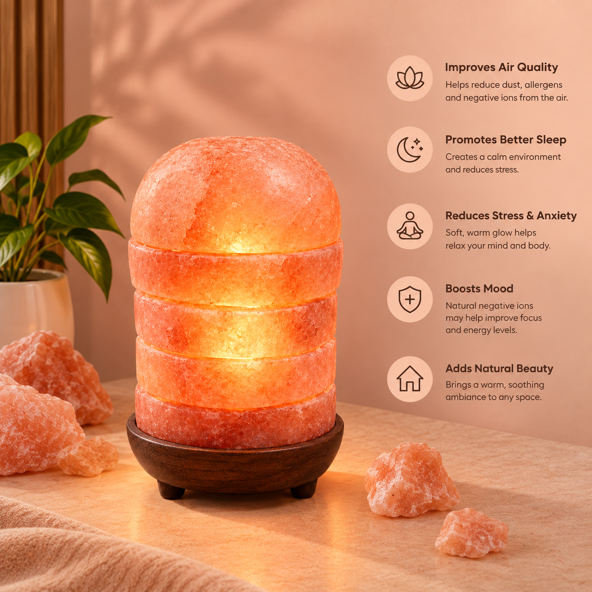 Himalayan Pink Salt Lamp – Layered Glow | Stacked Crystal Design