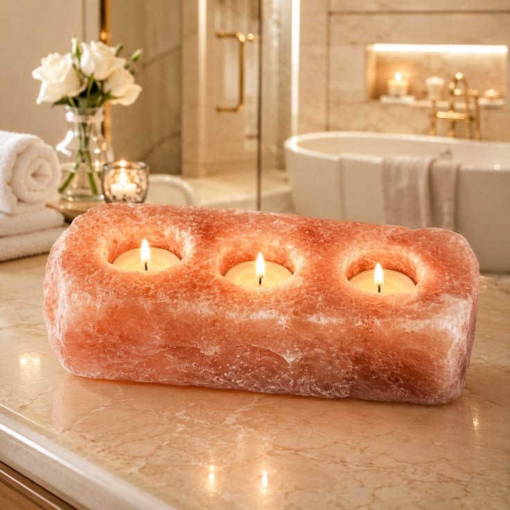 Himalayan Pink Salt 3-Candle Holder – Natural Decorative Tealight Holder